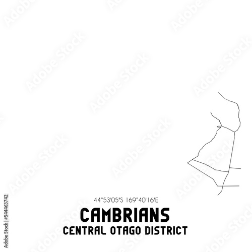 Cambrians, Central Otago District, New Zealand. Minimalistic road map with black and white lines photo