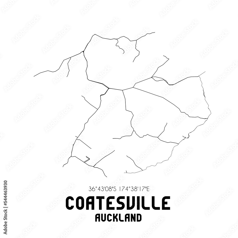 Coatesville, Auckland, New Zealand. Minimalistic road map with black and white lines Coatesville, Auckland, New Zealand. Minimalistic road map with black and white lines
