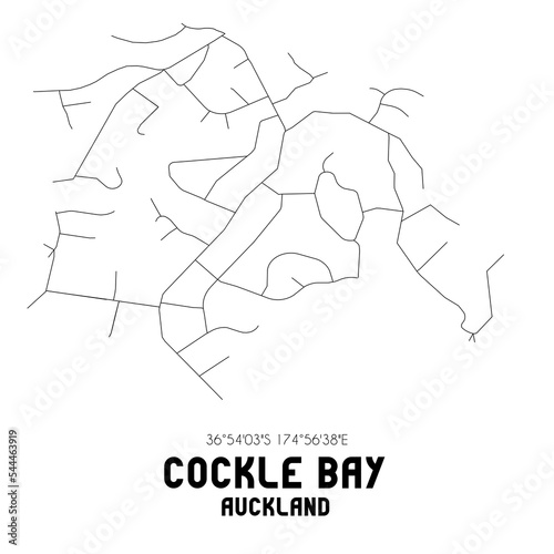 Cockle Bay  Auckland  New Zealand. Minimalistic road map with black and white lines