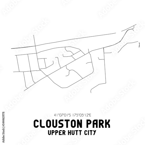 Clouston Park, Upper Hutt City, New Zealand. Minimalistic road map with black and white lines photo