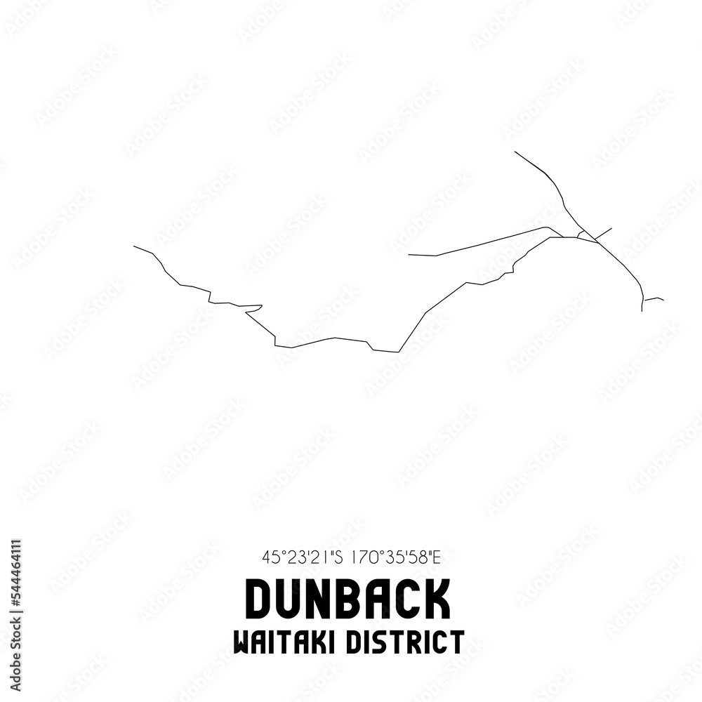 Dunback, Waitaki District, New Zealand. Minimalistic road map with black and white lines Dunback, Waitaki District, New Zealand. Minimalistic road map with black and white lines