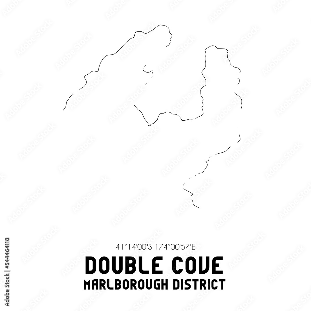 Double Cove, Marlborough District, New Zealand. Minimalistic road map with black and white lines