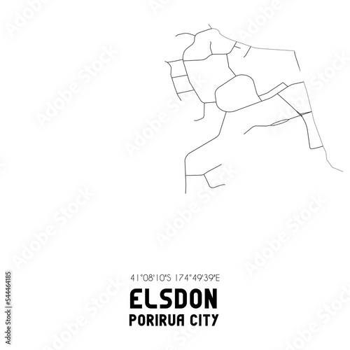 Elsdon, Porirua City, New Zealand. Minimalistic road map with black and white lines photo