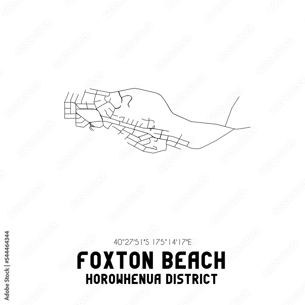 Obraz premium Foxton Beach, Horowhenua District, New Zealand. Minimalistic road map with black and white lines