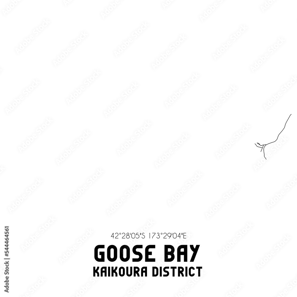 Goose Bay, Kaikoura District, New Zealand. Minimalistic road map with black and white lines Goose Bay, Kaikoura District, New Zealand. Minimalistic road map with black and white lines