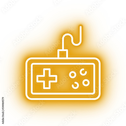 Neon yellow controller icon, retro game controller on transparent background