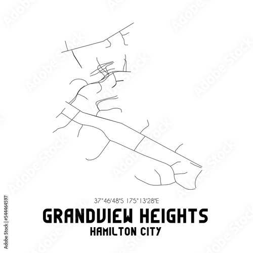 Grandview Heights  Hamilton City  New Zealand. Minimalistic road map with black and white lines