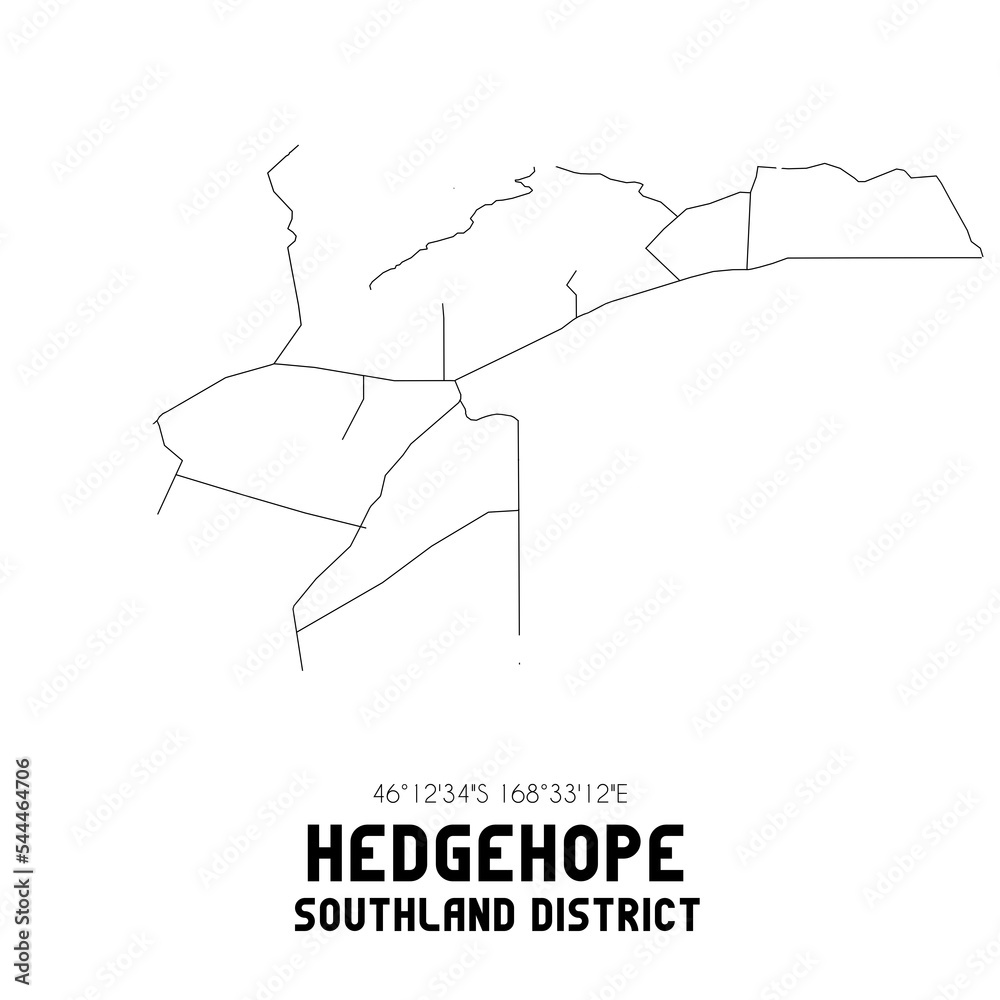 Hedgehope, Southland District, New Zealand. Minimalistic road map with black and white lines Hedgehope, Southland District, New Zealand. Minimalistic road map with black and white lines