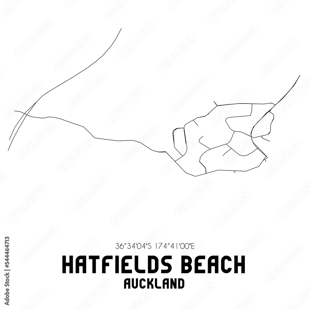 Hatfields Beach, Auckland, New Zealand. Minimalistic road map with
