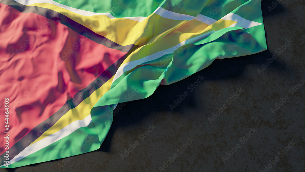 Flag of Guyana with beautiful lighting and colors. Isolated with dark background and copy space. 