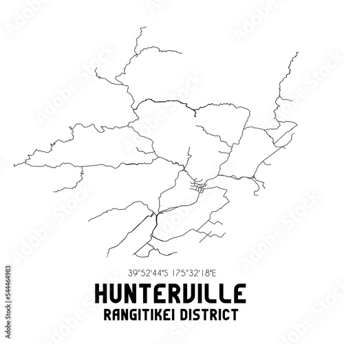 Hunterville, Rangitikei District, New Zealand. Minimalistic road map with black and white lines photo