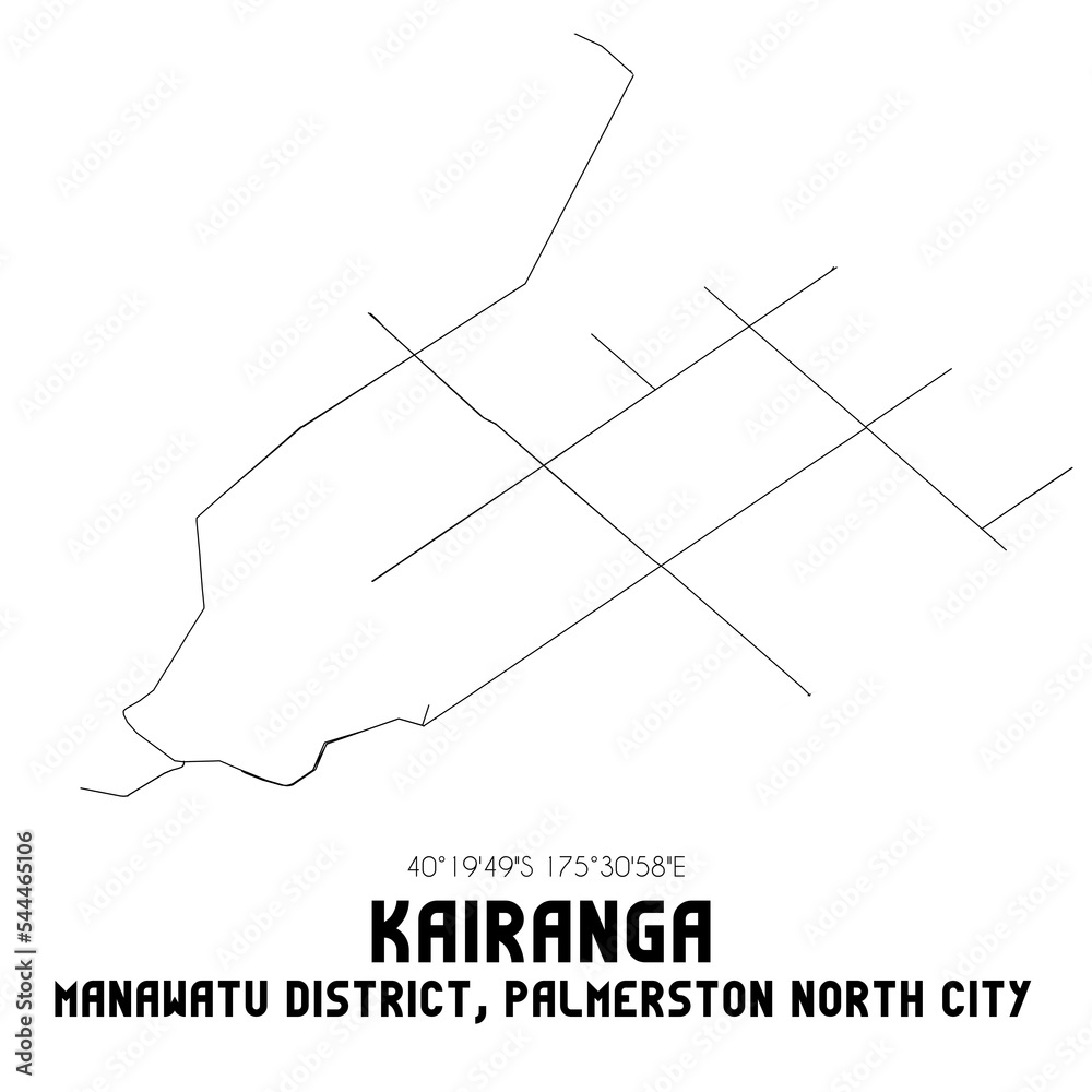 Kairanga, Manawatu District, Palmerston North City, New Zealand. Minimalistic road map with black and white lines