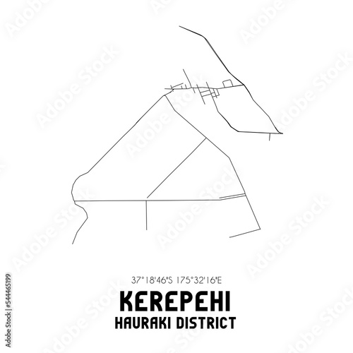 Kerepehi, Hauraki District, New Zealand. Minimalistic road map with black and white lines photo