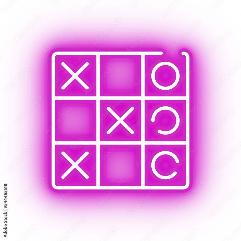 Neon pink noughts and crosses game, tic tac toe on transparent background Neon pink noughts and crosses game, tic tac toe on transparent background