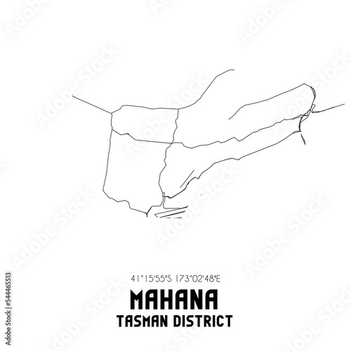 Mahana, Tasman District, New Zealand. Minimalistic road map with black and white lines photo