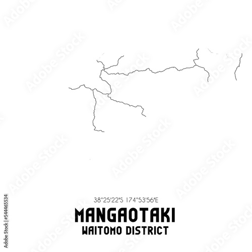 Mangaotaki  Waitomo District  New Zealand. Minimalistic road map with black and white lines