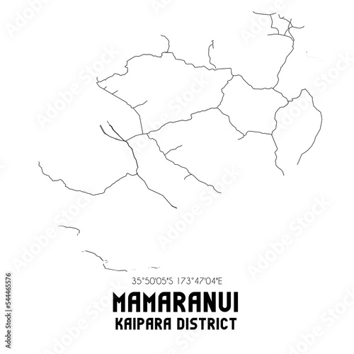 Mamaranui  Kaipara District  New Zealand. Minimalistic road map with black and white lines