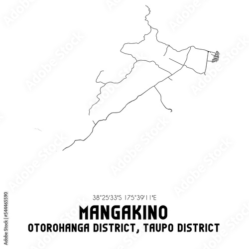 Mangakino, Otorohanga District, Taupo District, New Zealand. Minimalistic road map with black and white lines