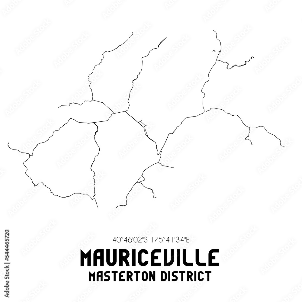 Fototapeta premium Mauriceville, Masterton District, New Zealand. Minimalistic road map with black and white lines