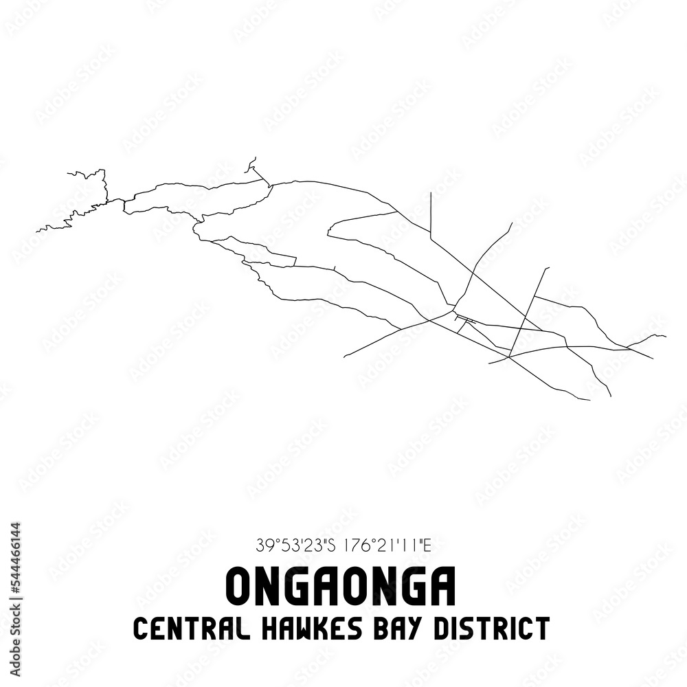 Ongaonga, Central Hawke's Bay District, New Zealand. Minimalistic road map with black and white lines Ongaonga, Central Hawke's Bay District, New Zealand. Minimalistic road map with black and white lines
