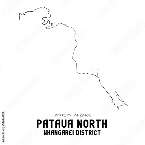 Pataua North  Whangarei District  New Zealand. Minimalistic road map with black and white lines