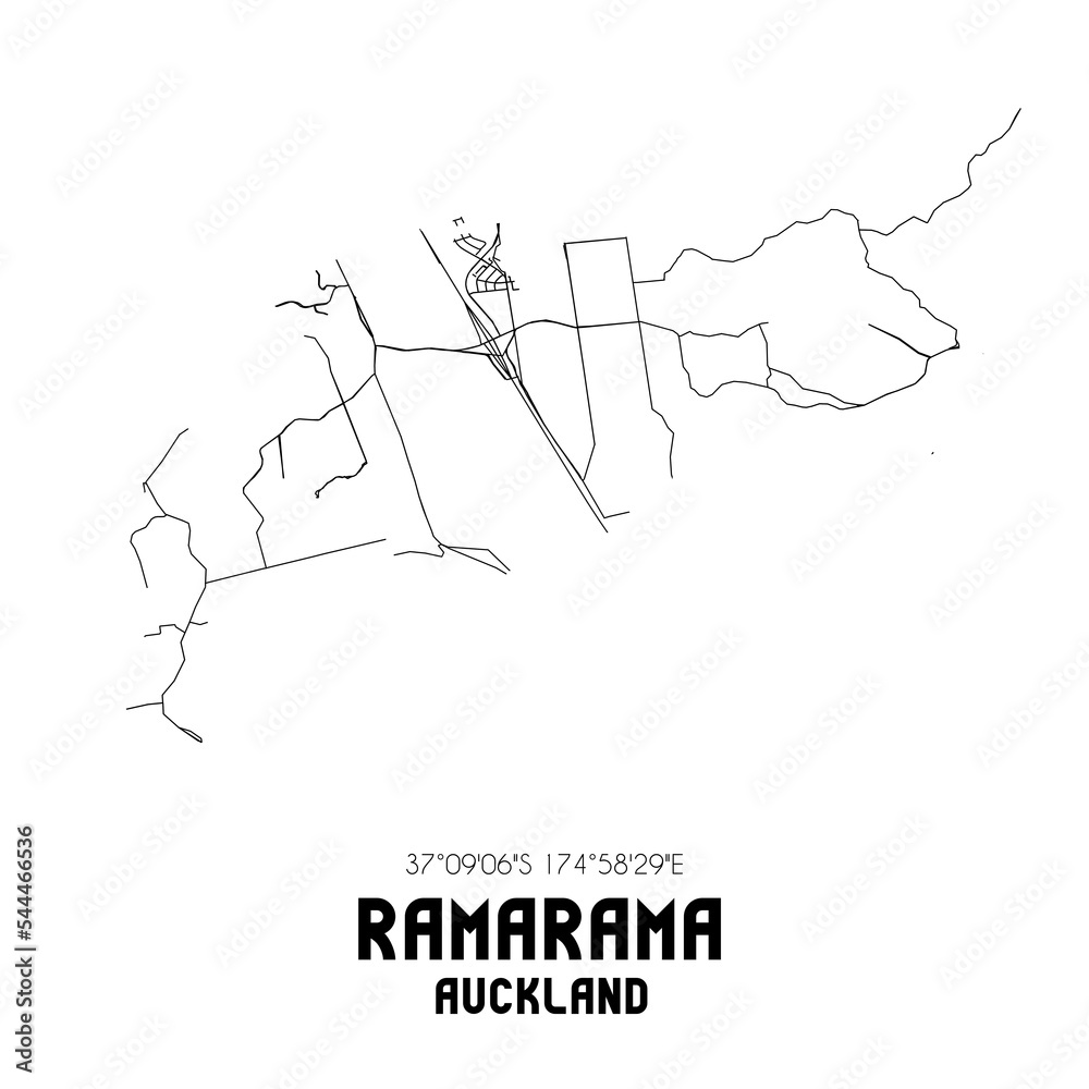 Ramarama, Auckland, New Zealand. Minimalistic road map with black and