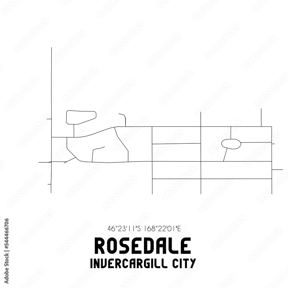 Rosedale, Invercargill City, New Zealand. Minimalistic road map with black and white lines Rosedale, Invercargill City, New Zealand. Minimalistic road map with black and white lines
