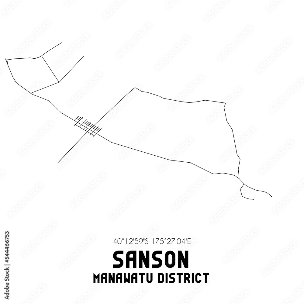 Sanson, Manawatu District, New Zealand. Minimalistic road map with