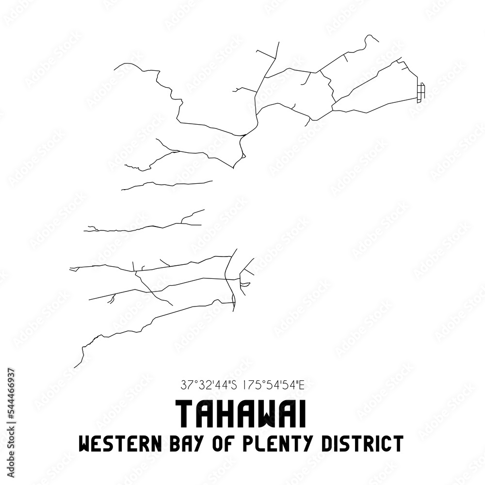 Fototapeta premium Tahawai, Western Bay of Plenty District, New Zealand. Minimalistic road map with black and white lines