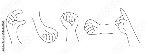 Hand gesture set vector in doodle style, line art. Different gestures sign vector.
