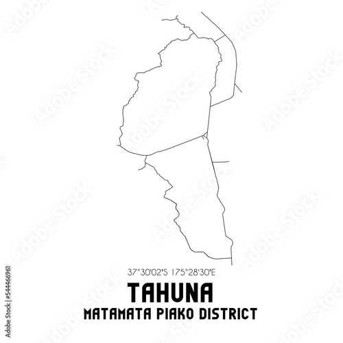 Tahuna, Matamata-Piako District, New Zealand. Minimalistic road map with black and white lines photo