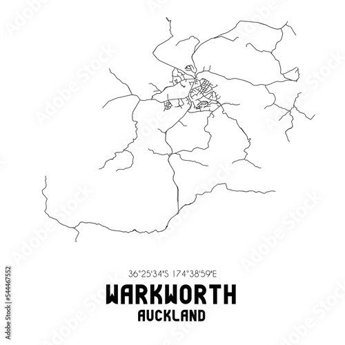 Warkworth, Auckland, New Zealand. Minimalistic road map with black and white lines photo