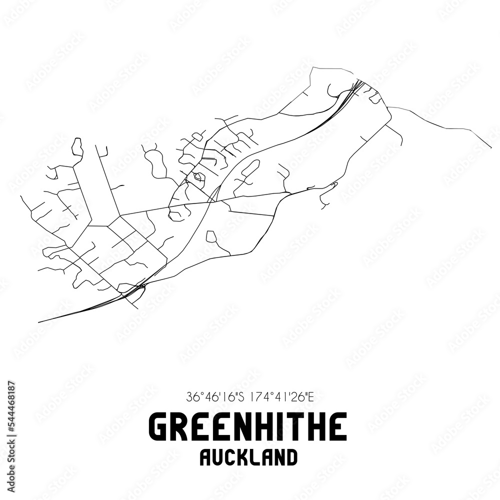 Greenhithe, Auckland, New Zealand. Minimalistic road map with black and
