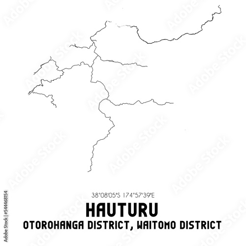 Hauturu, Otorohanga District, Waitomo District, New Zealand. Minimalistic road map with black and white lines photo