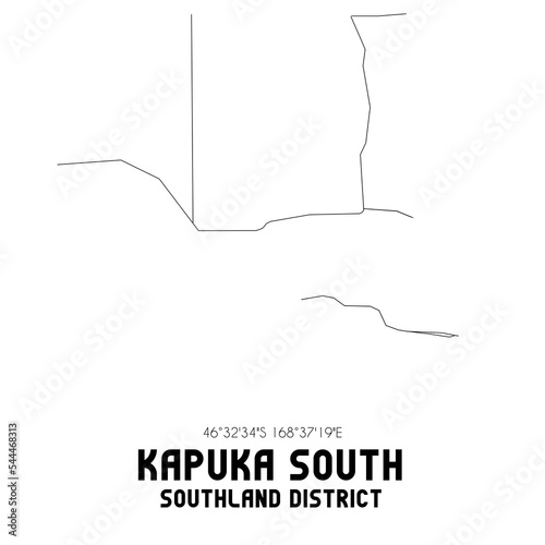 Kapuka South, Southland District, New Zealand. Minimalistic road map with black and white lines photo