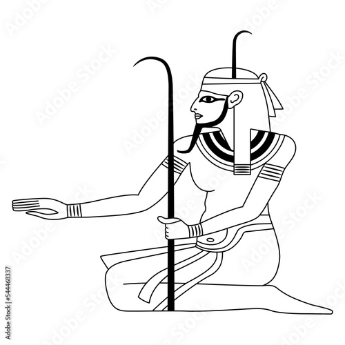 Ancient Egyptian Nile god Hapi. Isolated vector illustration. Black and white linear silhouette.