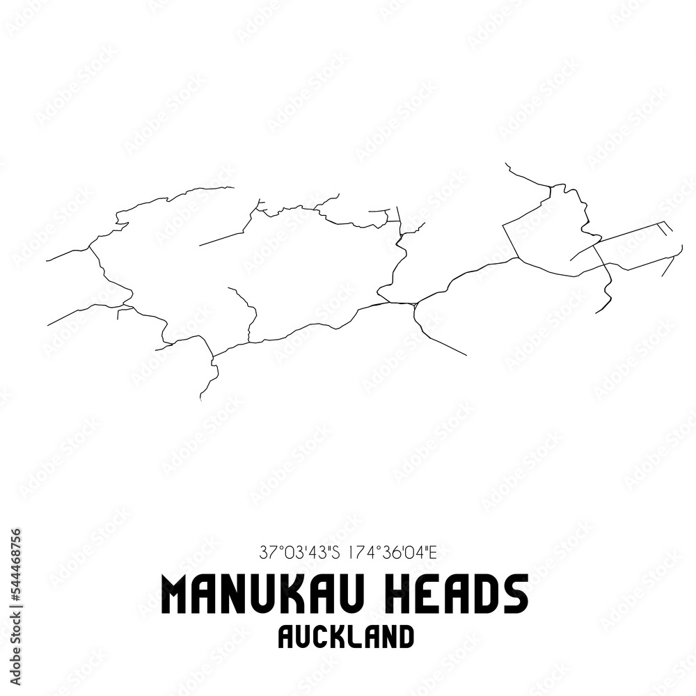 Manukau Heads, Auckland, New Zealand. Minimalistic road map with black