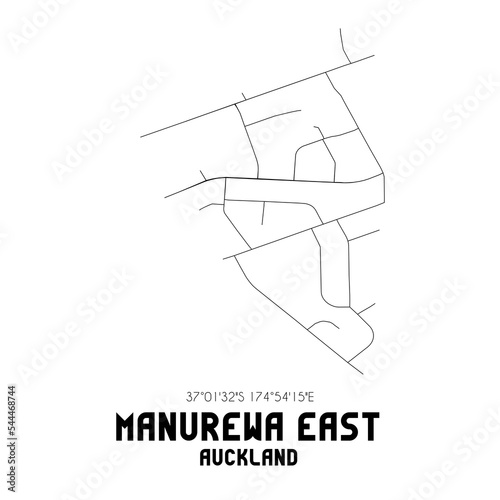 Manurewa East  Auckland  New Zealand. Minimalistic road map with black and white lines