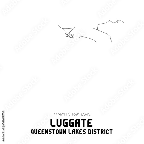 Luggate, Queenstown-Lakes District, New Zealand. Minimalistic road map with black and white lines photo