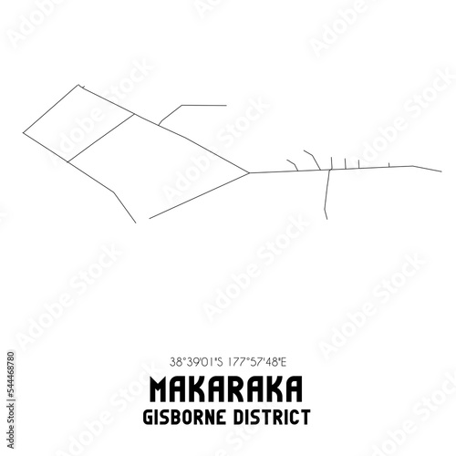 Makaraka, Gisborne District, New Zealand. Minimalistic road map with black and white lines