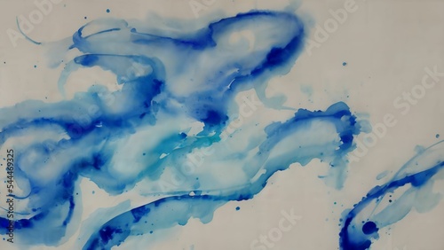 Blue watercolor inkblot on a white background