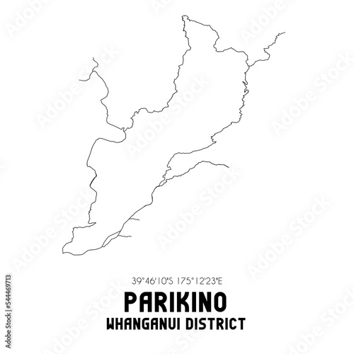 Parikino  Whanganui District  New Zealand. Minimalistic road map with black and white lines