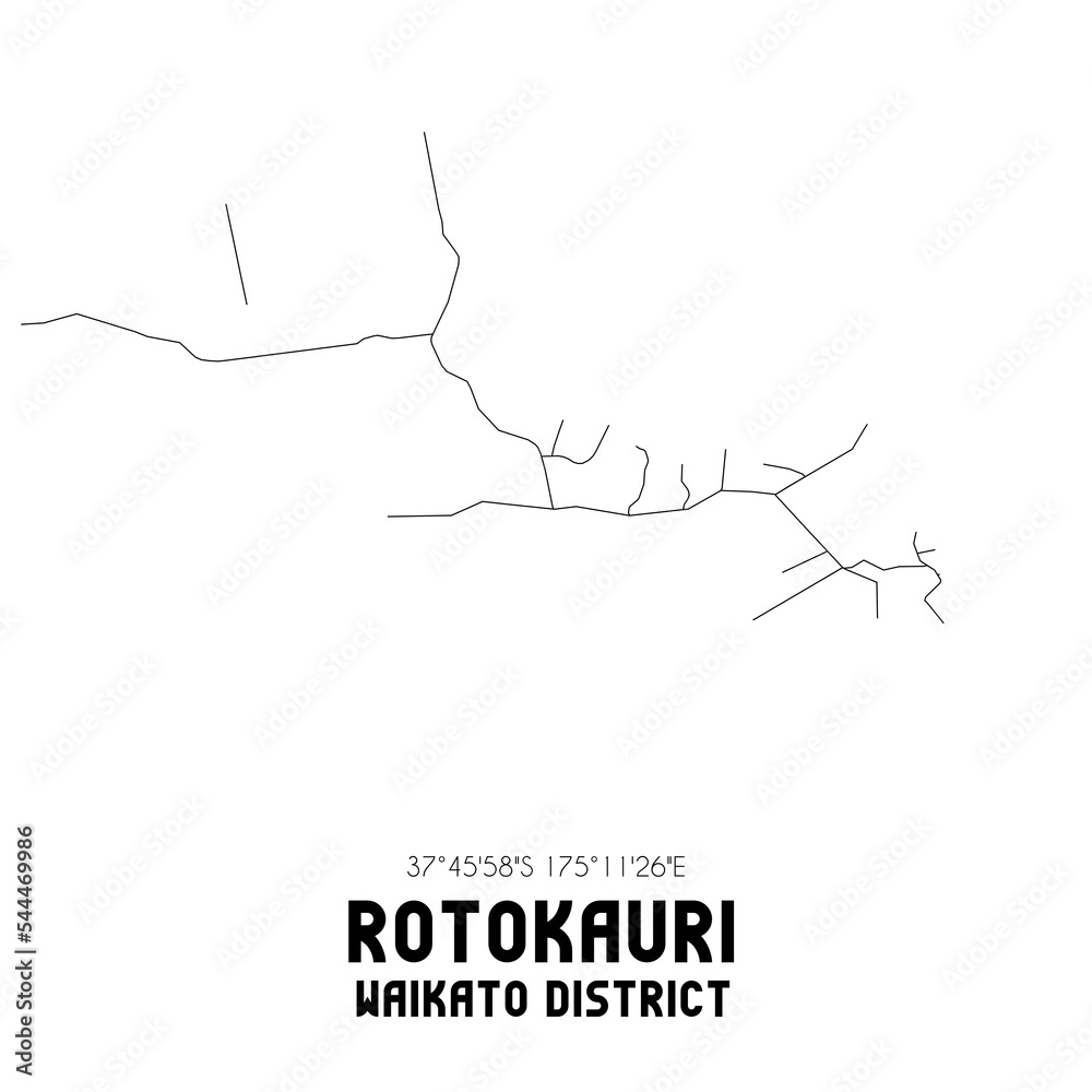 Rotokauri, Waikato District, New Zealand. Minimalistic road map with black and white lines Rotokauri, Waikato District, New Zealand. Minimalistic road map with black and white lines