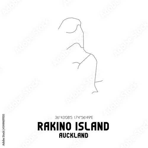 Rakino Island, Auckland, New Zealand. Minimalistic road map with black and white lines photo