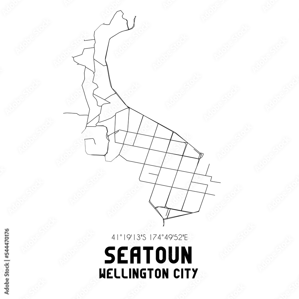 Seatoun, Wellington City, New Zealand. Minimalistic road map with black and white lines Stock Seatoun, Wellington City, New Zealand. Minimalistic road map with black and white lines Stock