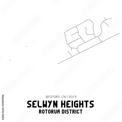 Selwyn Heights, Rotorua District, New Zealand. Minimalistic road map with black and white lines photo