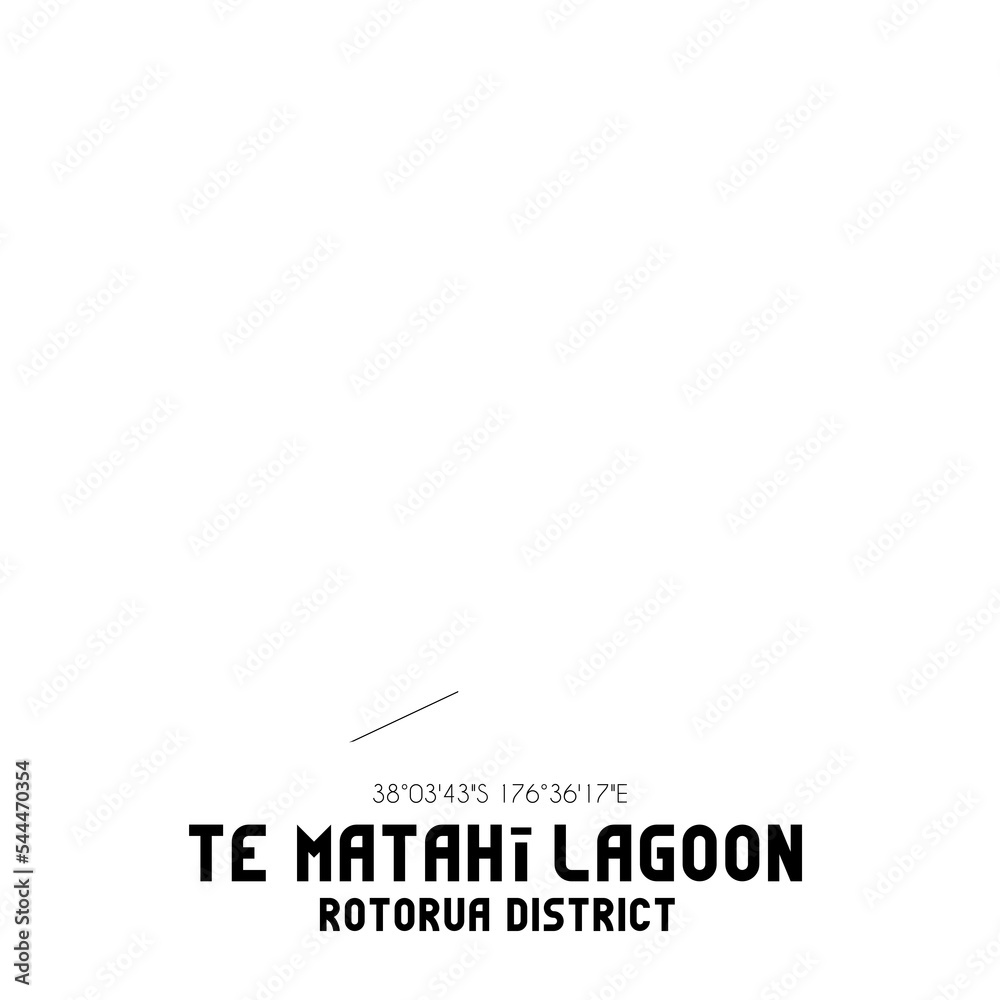 Te Matahi Lagoon, Rotorua District, New Zealand. Minimalistic road map with black and white lines Te Matahi Lagoon, Rotorua District, New Zealand. Minimalistic road map with black and white lines