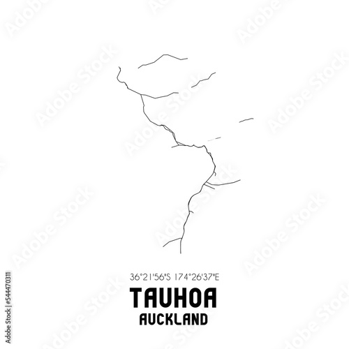 Tauhoa, Auckland, New Zealand. Minimalistic road map with black and white lines