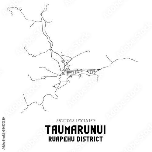 Taumarunui  Ruapehu District  New Zealand. Minimalistic road map with black and white lines