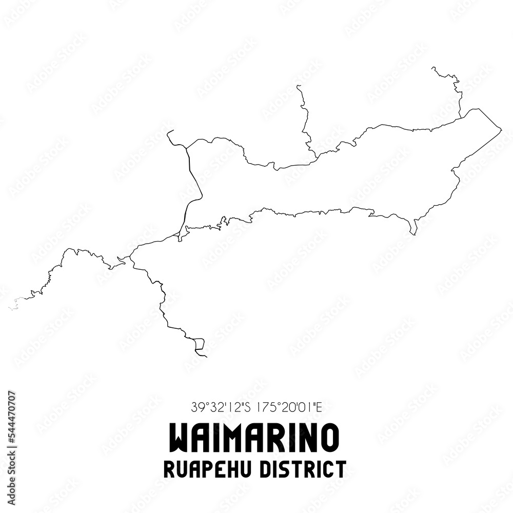 Waimarino, Ruapehu District, New Zealand. Minimalistic road map with black and white lines